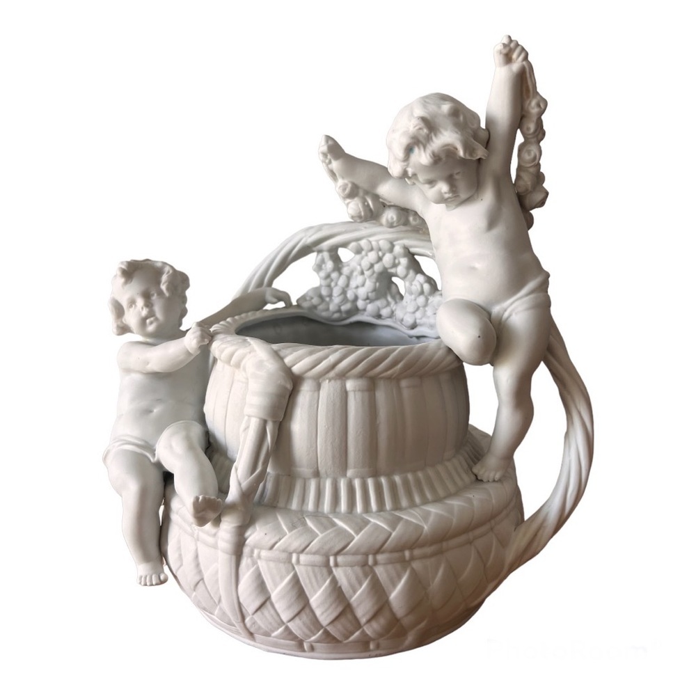 Vintage Biscuit porcelain group Angel Kids Statue Sculpture